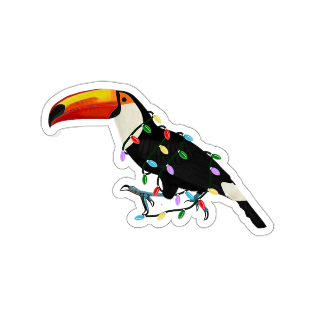 Toucan with Fairy Lights and Santa Claus Hat Christmas Bird Sticker