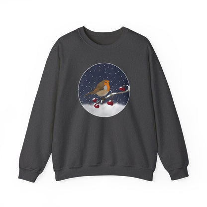 Robin on a Winter Branch Christmas Bird Sweatshirt