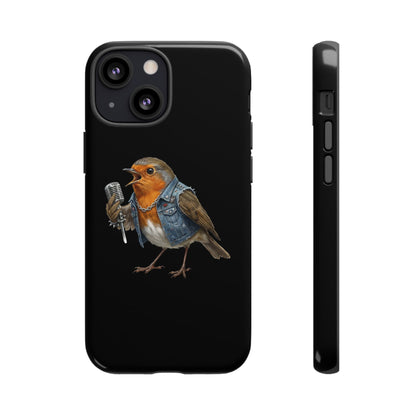 Rotkehlchen mit Mikrofon Premium Handyhülle – Doppelt Geschützt & Rundum Bedruckt Schwarz