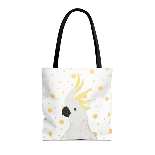 Cockatoo Golden Dots Bird Tote Bag 16"x16" White