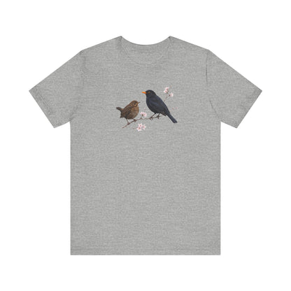 Amsel & Jungvogel T-Shirt | Frühlingsblüten Vogelmotiv für Vogelbeobachter