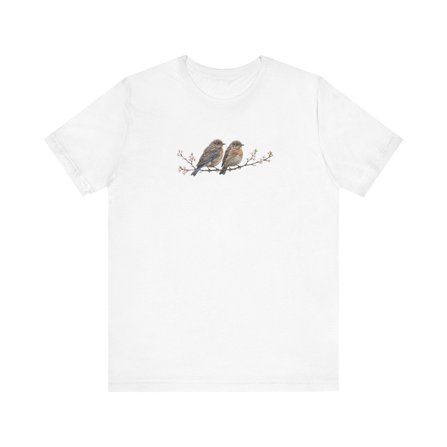 Eastern Bluebird Fledgling T-Shirt | Spring Blossoms Unisex Graphic Tee for Bird Watchers