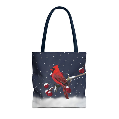 Cardinal on a Winter Branch Christmas Bird Tote Bag 16"x16"