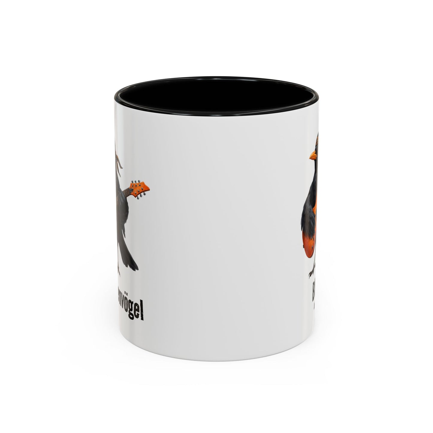 Blacky die Amsel (Lead Guitar) – Die Gartenvögel Offizielle Band-Tasse | Zweifarbige Premium Keramik (Schwarz/Weiß)