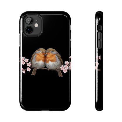 European Robin with Cherry Blossoms iPhone Case – Premium Tough Phone Cover Black