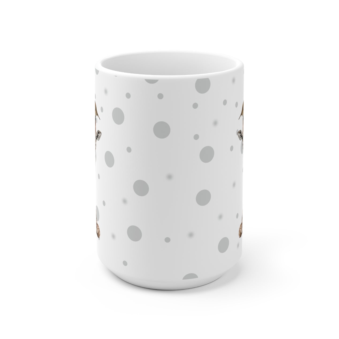 Rotkehlchen mit einer Baby Giraffe Vogel Tiermotiv Tasse Punkte Grau