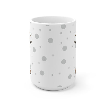 Rotkehlchen mit einer Baby Giraffe Vogel Tiermotiv Tasse Punkte Grau