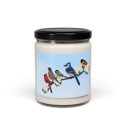 Garden Birds Blue Jay Oriole Cardinal Bird Art Scented Soy Candle, 9oz