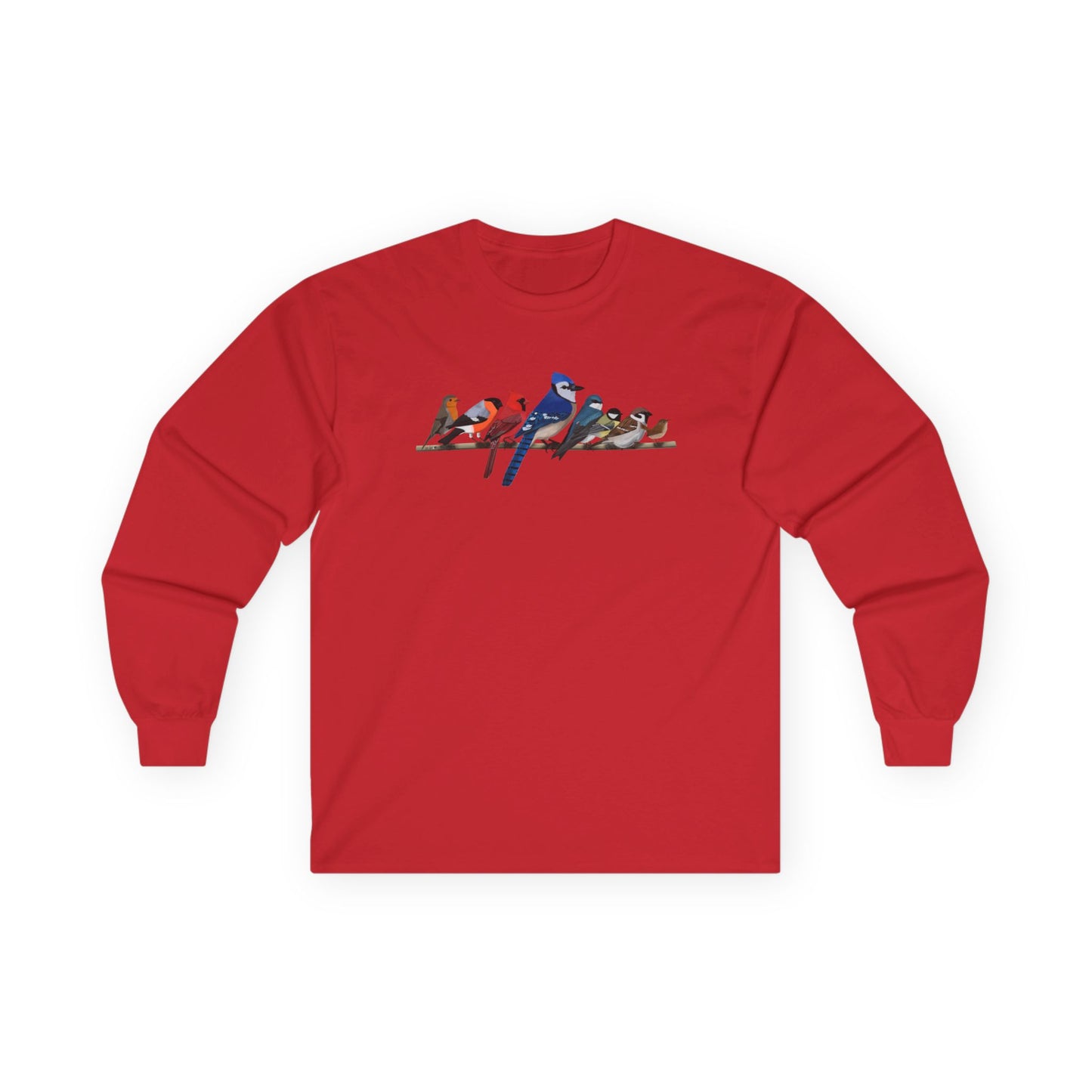 Blue Jay Cardinal Robin on a Branch Birdwatching Cotton Long Sleeve T-Shirt