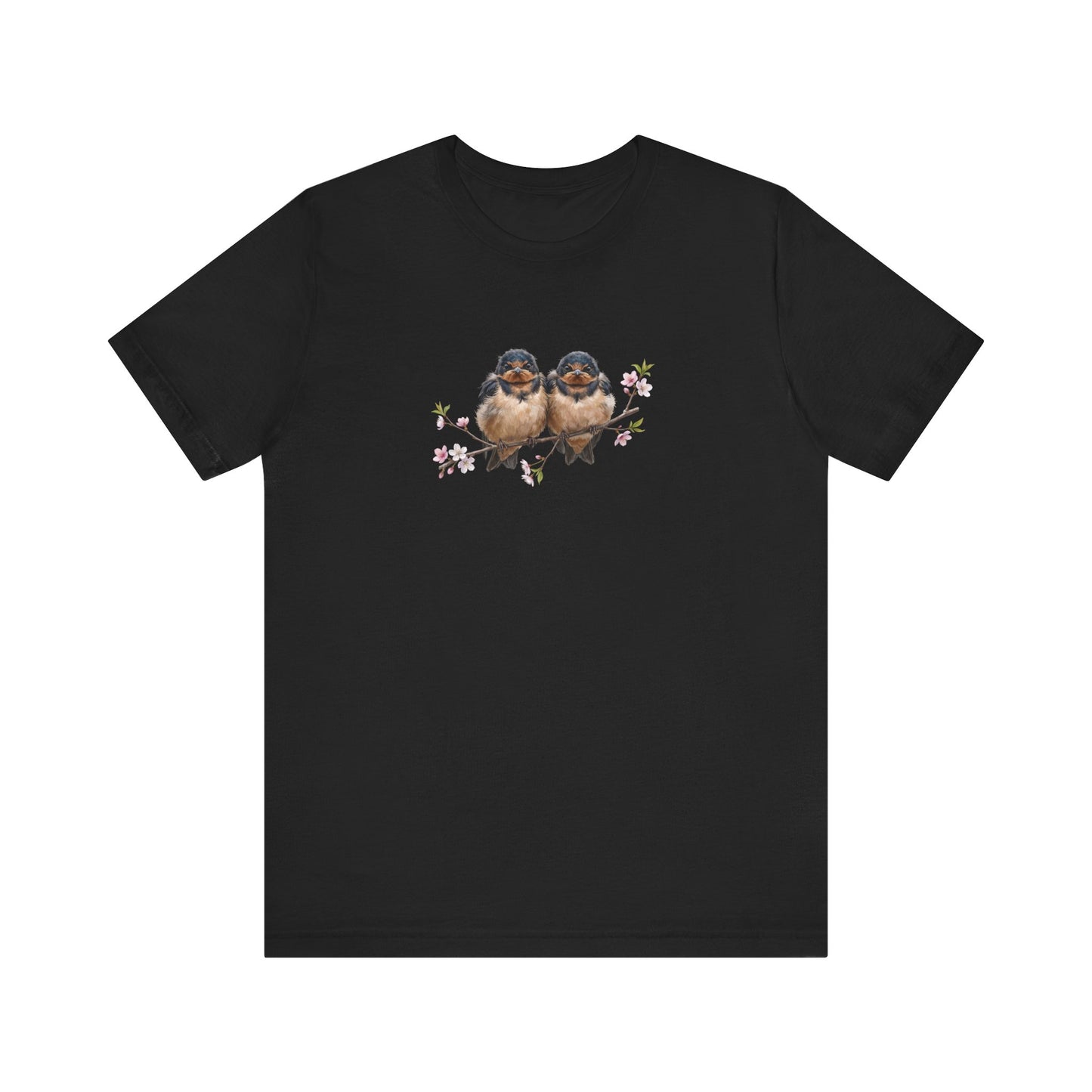 Barn Swallow Fledgling T-Shirt | Spring Blossoms Unisex Graphic Tee for Bird Watchers