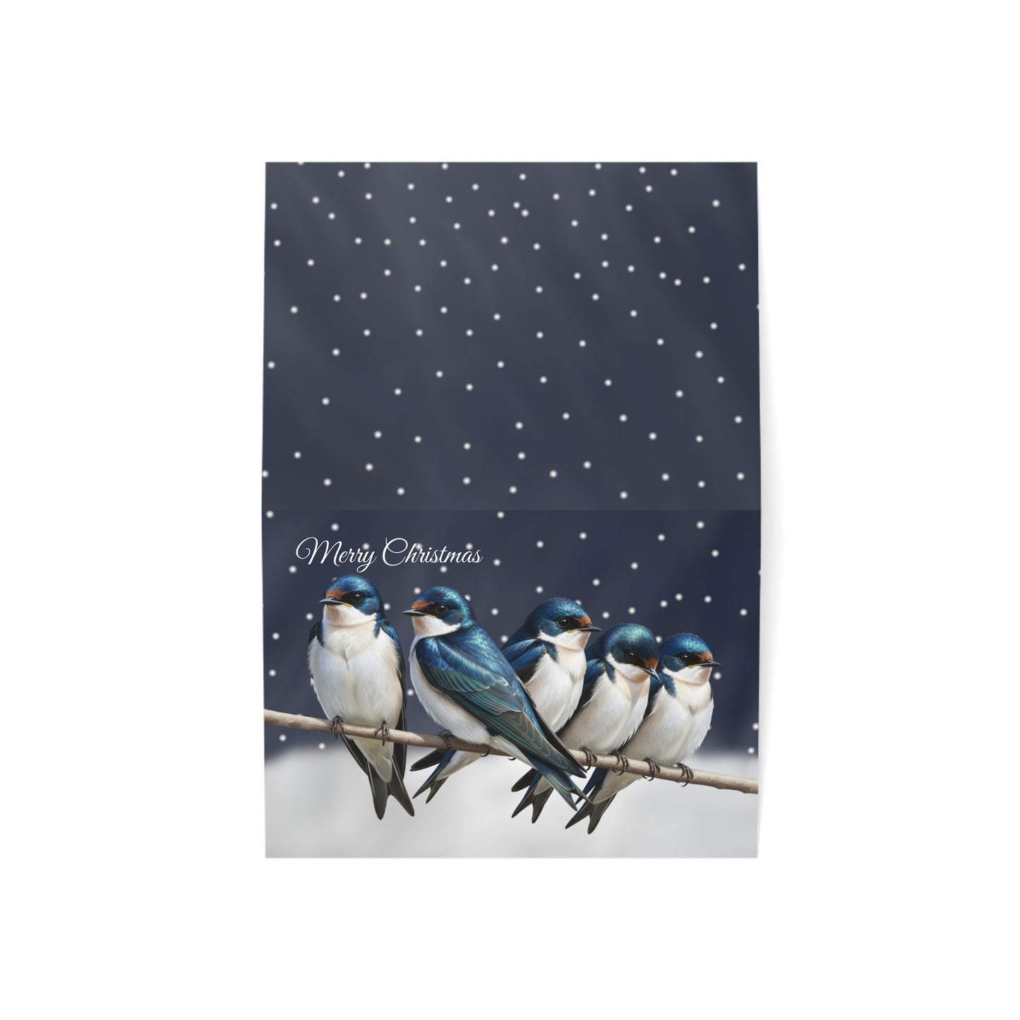 Tree Swallows Bird Art Premium Christmas Card 7x5" | Double-Sided Matte Holiday Greeting