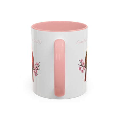 Personalized Cardinal Couple Mug – Cherry Blossom Design with Custom Names (Pink Accent)