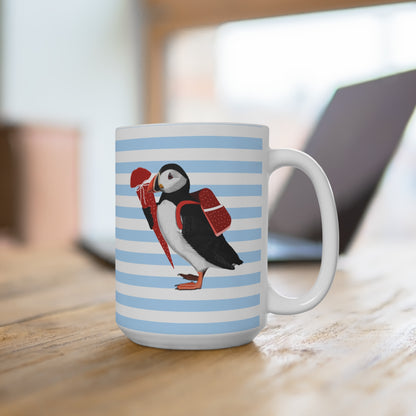 Papageitaucher Vogel Tasse als Geschenk zur Einschulung Blau Weiß