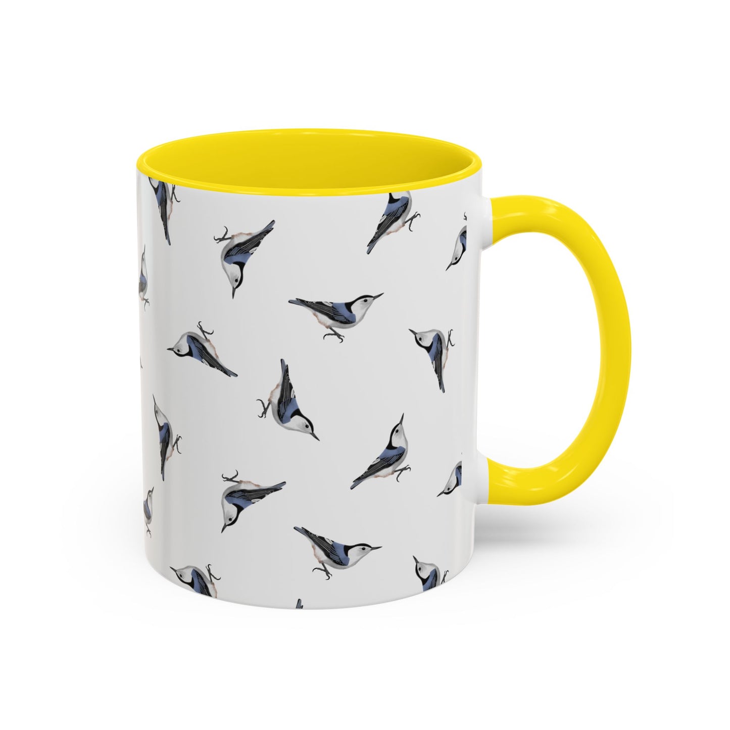 Nuthatch All-Over Pattern Accent Mug | Colorful Bird Lover Gift for Birdwatchers