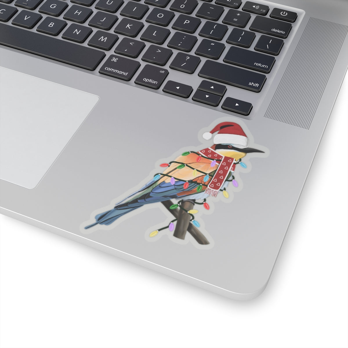 Bee-Eater with Fairy Lights Santa Claus Hat and Scarf Christmas Bird Sticker