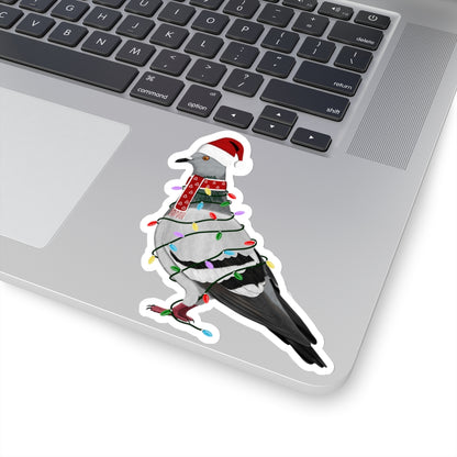 Pigeon with Fairy Lights Santa Claus Hat and Scarf Christmas Bird Sticker