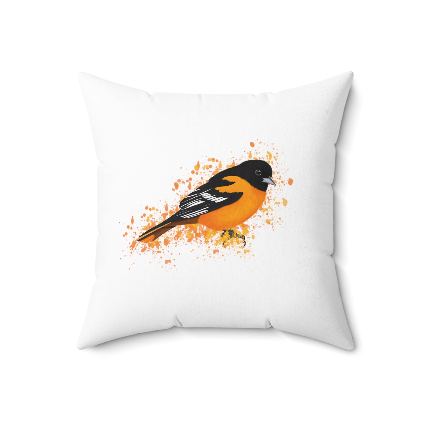Baltimore Oriole Bird Throw Pillow 18"x18" White