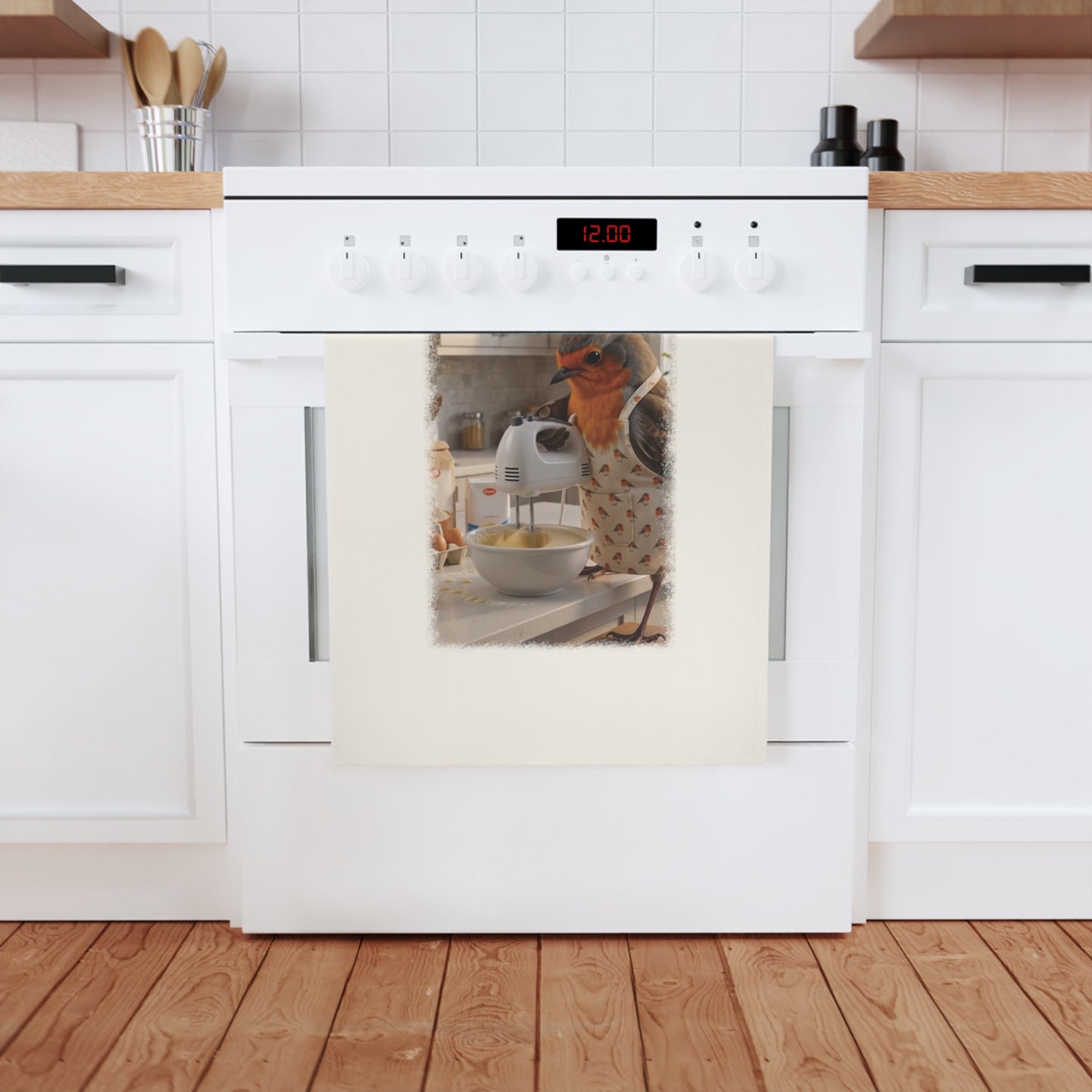 Rosi Rotkehlchen Pfannkuchen Backen Geschirrtuch – Bio-Baumwolle mit Gartenvogel-Motiv