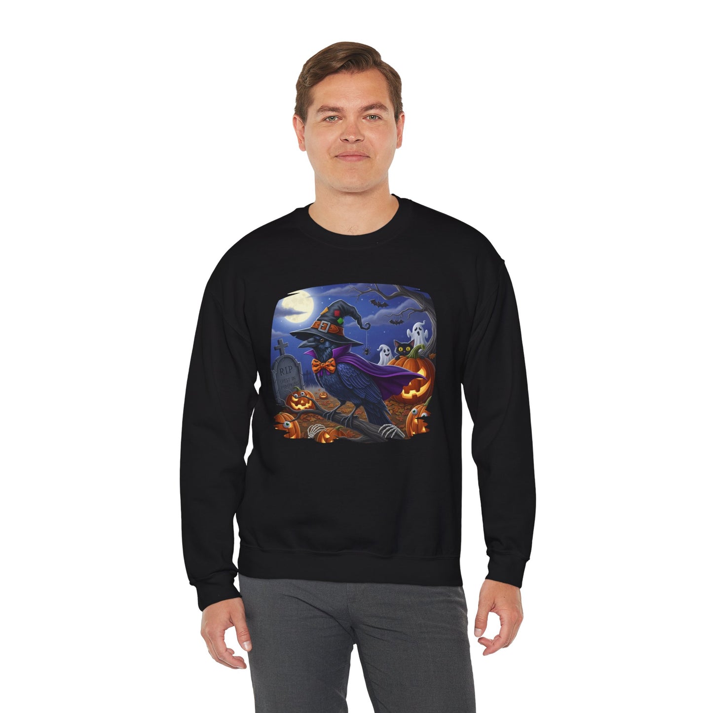 Black Raven Halloween Bird Sweatshirt - Spooky Halloween Costume for Bird Lovers