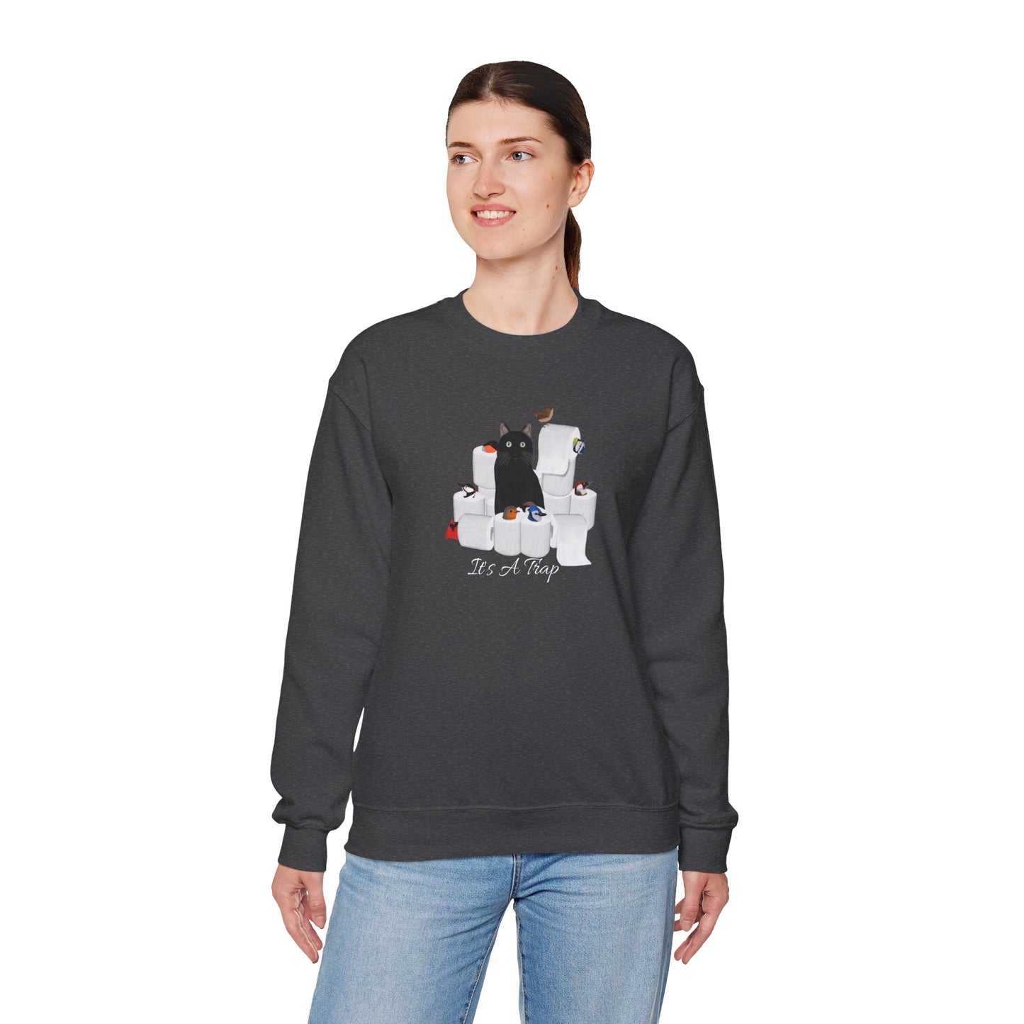 Black Cat with Birds and Toilet Paper Cat Lover Sweatshirt