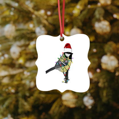 Kohlmeise Ornament aus Aluminium – Einzigartiger Christbaumschmuck mit Rotem Band