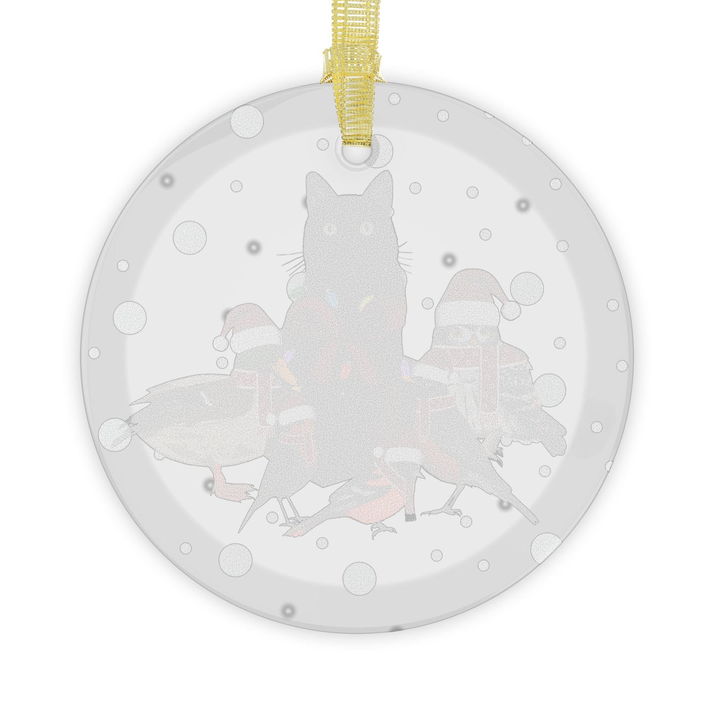 Robin Oriole Mallard Owl and Cat as Santa Claus with Fairy Lights Christmas Glass Ornament