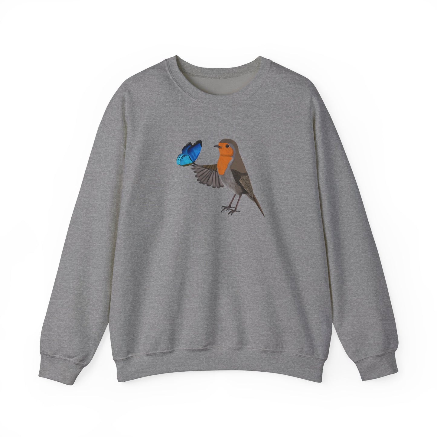 Robin with Butterfly Bird Birding & Birdwatching Sweatshirt