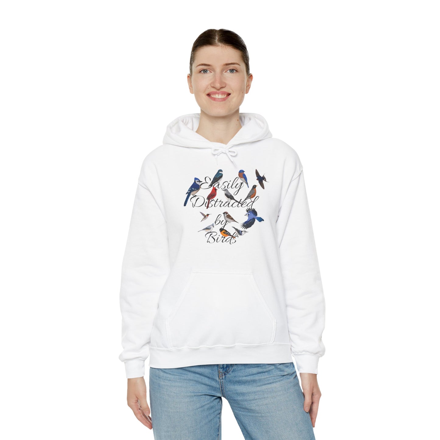 Easily Distracted by Birds Blue Jay Cardinal Hummingbird Hoodie