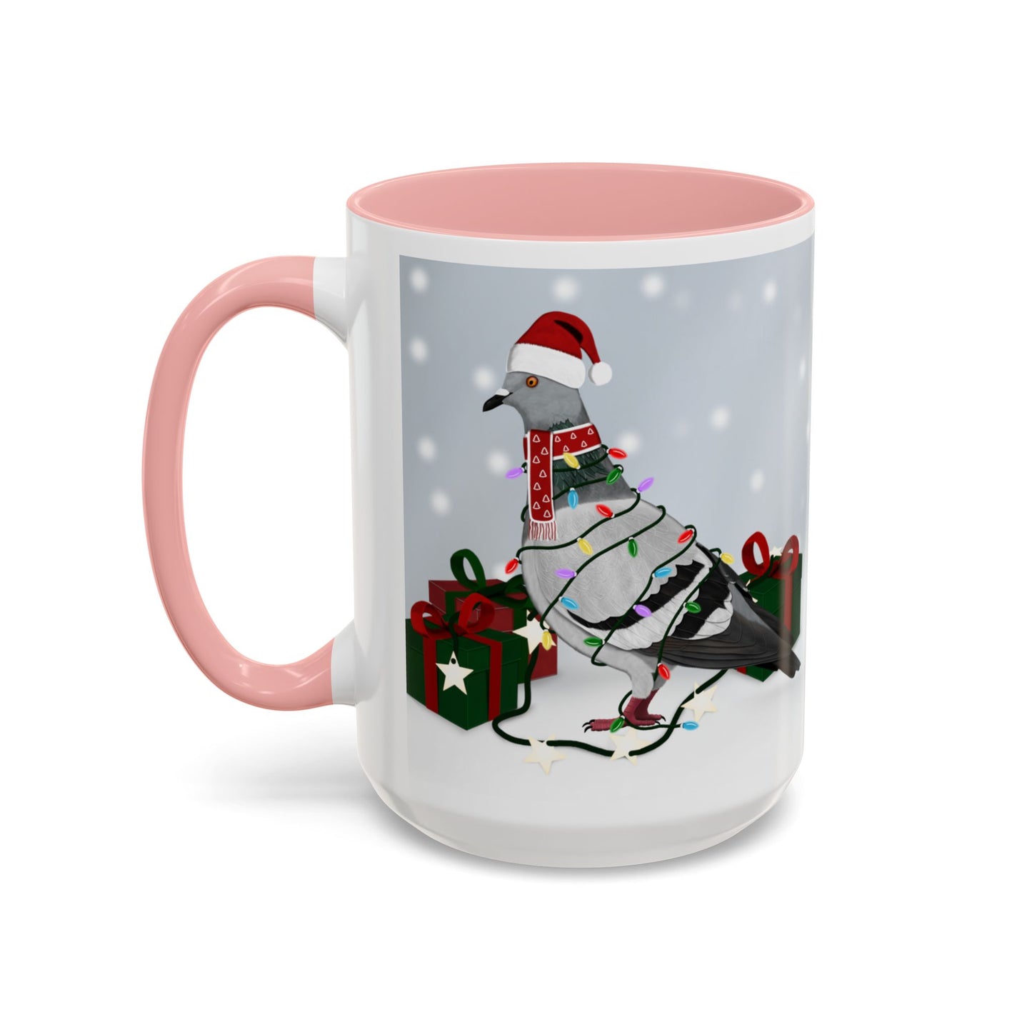 Pigeon with Christmas Hat and Scarf Snow Bird Coffee Mug