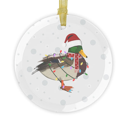 Mallard as Santa Claus with Fairy Lights Christmas Glass Ornament