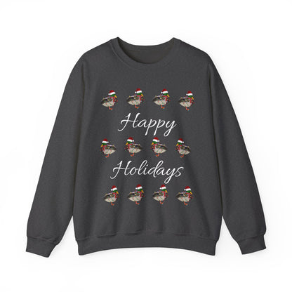 Mallard as Santa with Hat Scarf and Fairy Lights Happy Holidays Birdwatcher Christmas Bird Sweatshirt