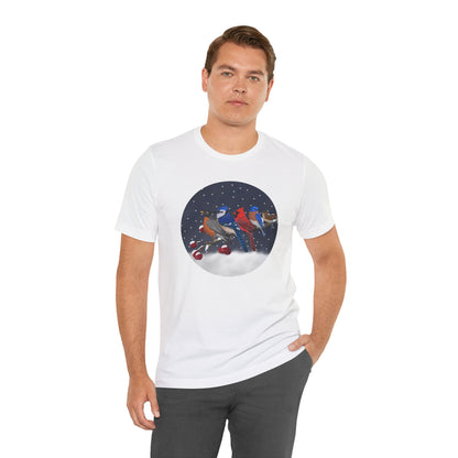 Blue Jay Robin Cardinal Bluebird Wren on a Winter Branch Birdwatcher Christmas Bird T-Shirt