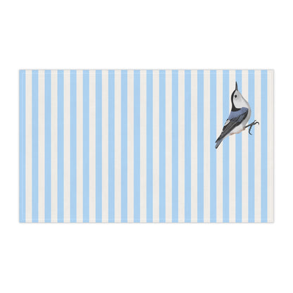 Nuthatch Bird Art Kitchen Towel Blue White 18" × 30"