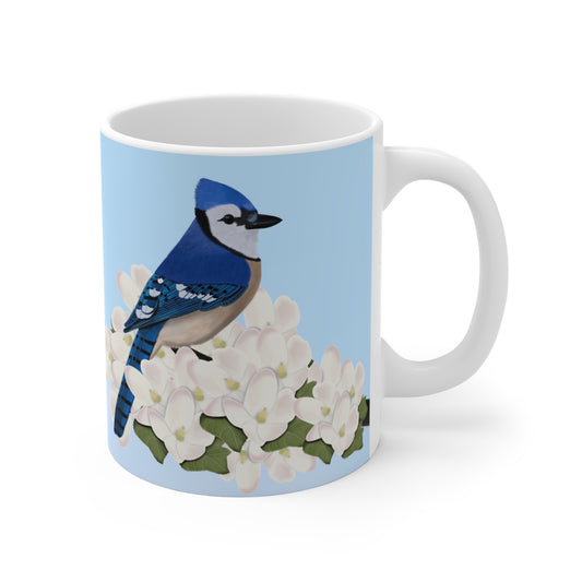 blue jay bird apple blossoms mug