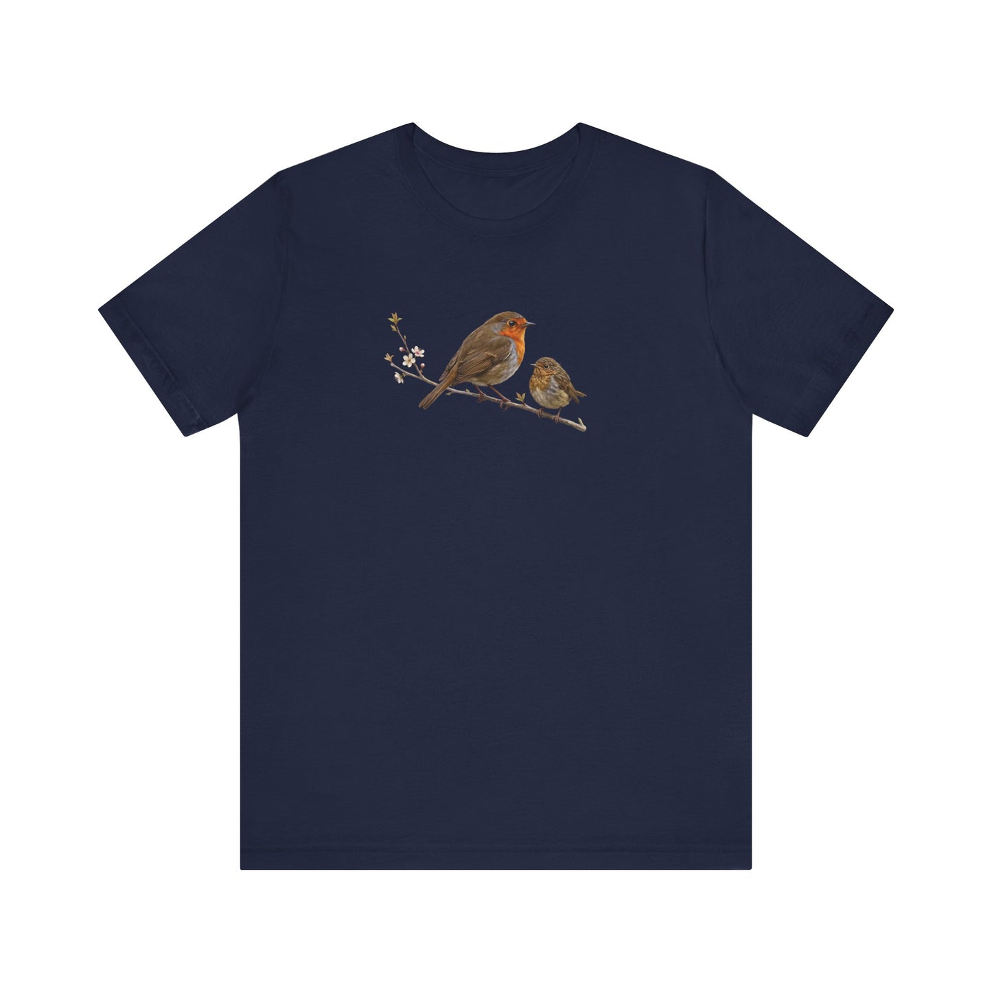 European Robin & Fledgling T-Shirt | Spring Blossoms Unisex Graphic Tee