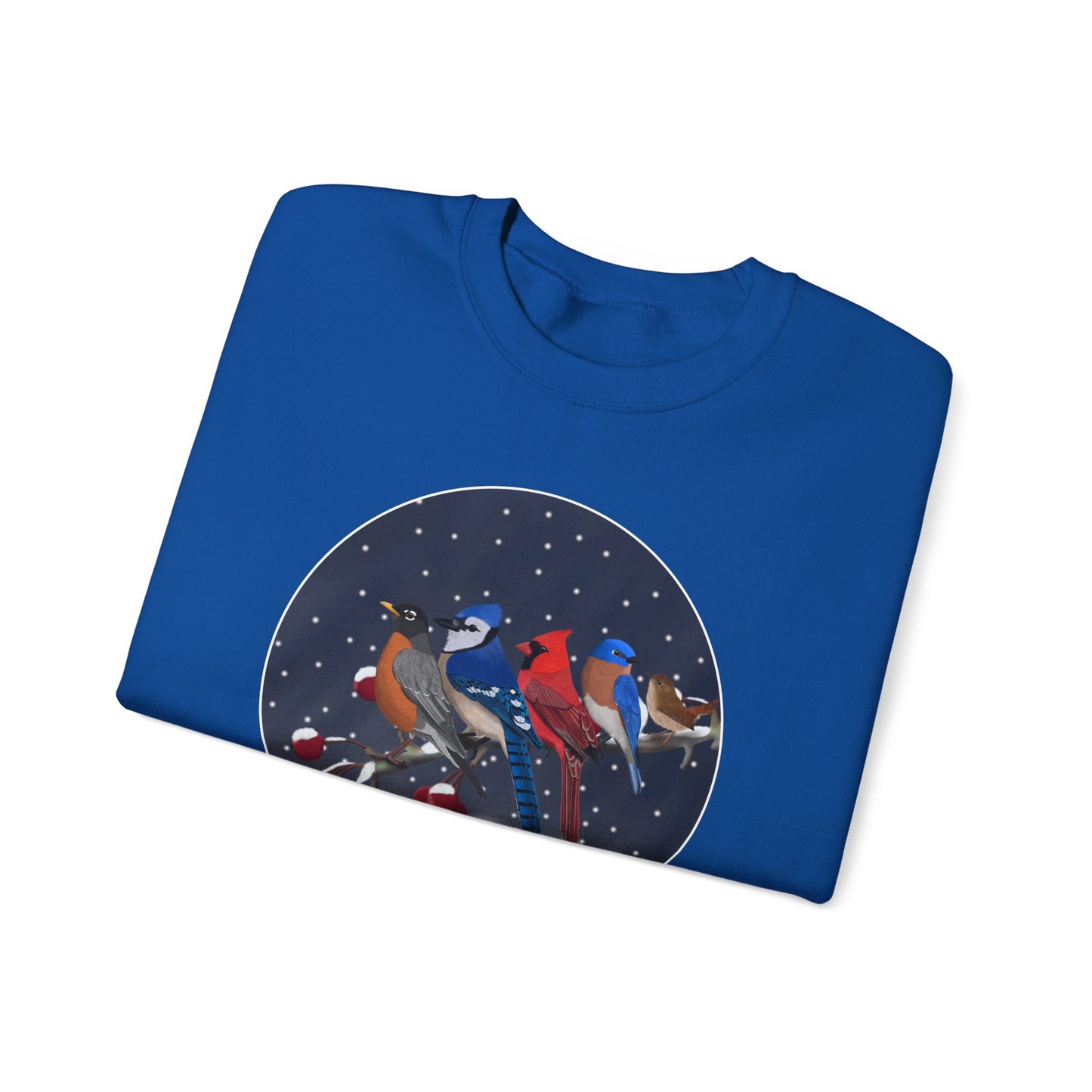 Blue Jay Robin Cardinal Bluebird Wren on a Winter Branch Christmas Bird Sweatshirt