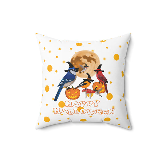 Blue Jay Cardinal Oriole Hummingbird Halloween Bird Throw Pillow White 16"x16" Orange Dots