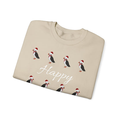 Puffin as Santa with Hat and Scarf Happy Holidays Birdwatcher Christmas Bird Sweatshirt