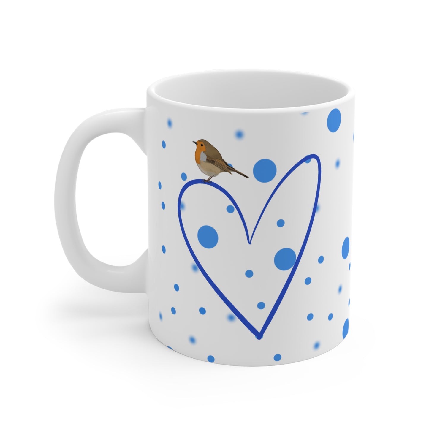 Robin Valentine's Day Bird Mug 11oz Blue Heart