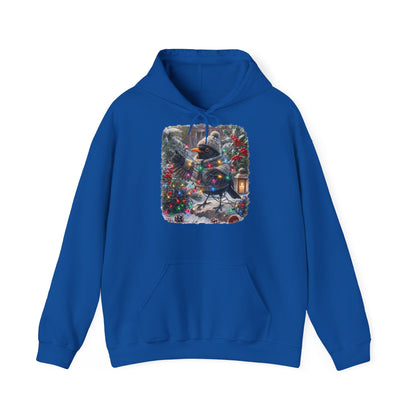 Premium Hoodie Amsel und die Lichterkette im winterlichen Garten für Vogelbeoachter