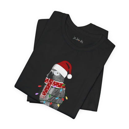 Grey Parrot with Fairy Lights Christmas Bird T-Shirt