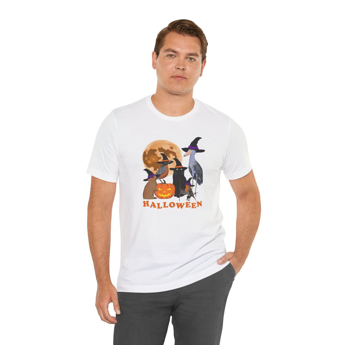 Robin Shoebill with Cat and Bunny Halloween Bird T-Shirt