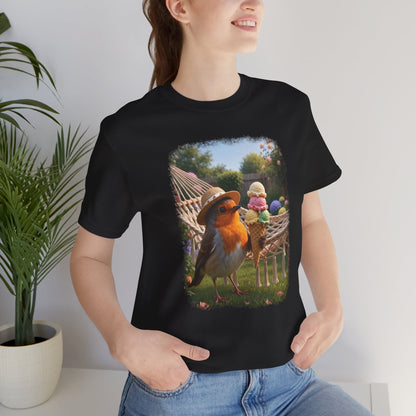 Robin Rosi Ice Cream in the Garden Premium T-Shirt for Bird Lovers