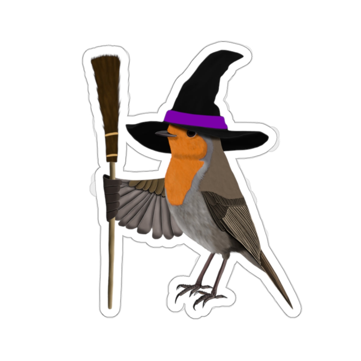 Robin Halloween Witch Hat Bird Sticker