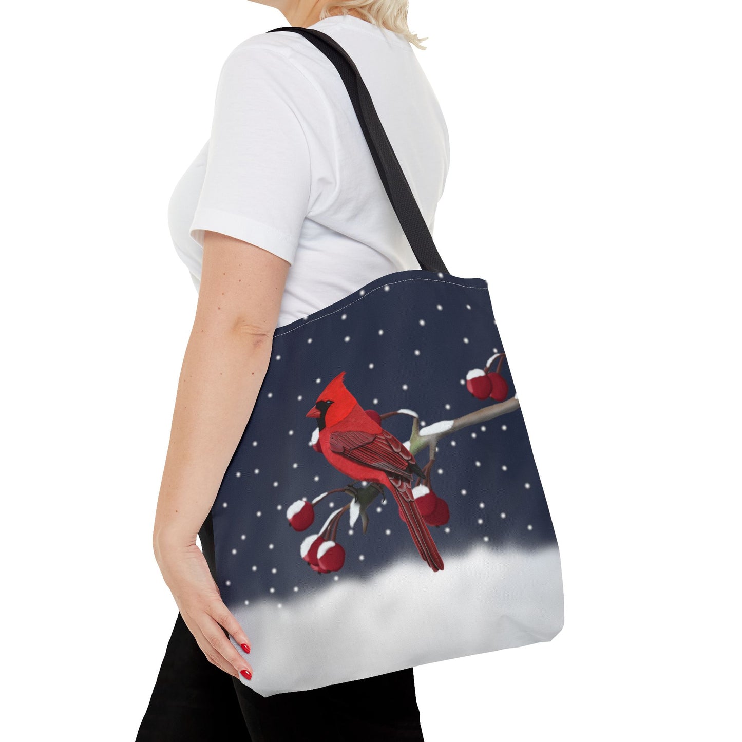 Cardinal on a Winter Branch Christmas Bird Tote Bag 16"x16"