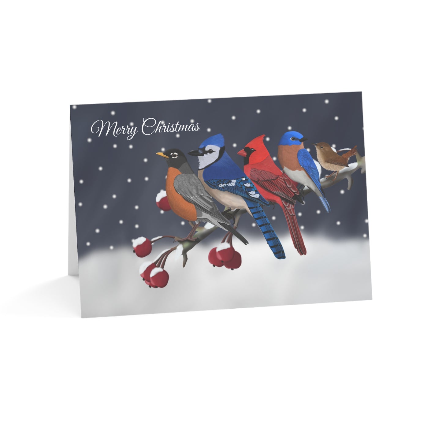Backyard Birds Bird Art Premium Christmas Card 7x5" | Double-Sided Matte Holiday Greeting