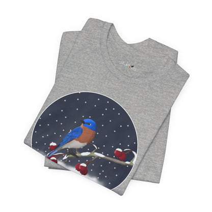 Bluebird on a Winter Branch Birdwatcher Christmas Bird T-Shirt