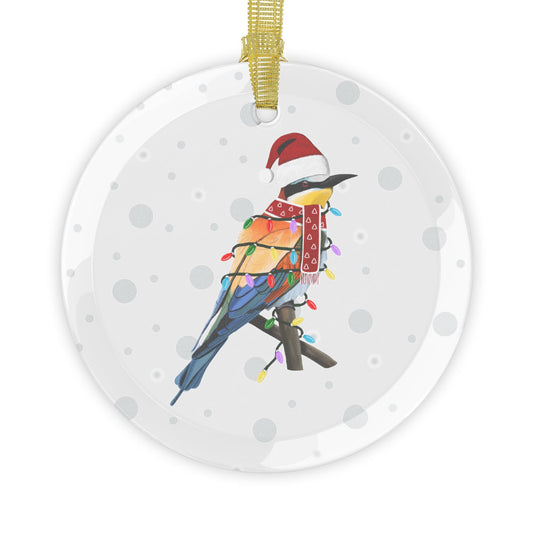 Bee-Eater as Santa Claus with Fairy Lights Christmas Glass Ornament