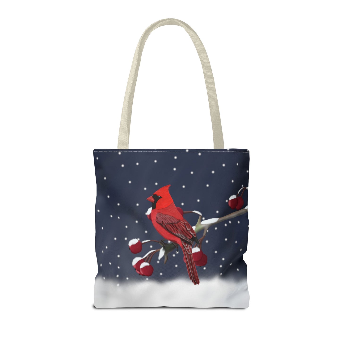 Cardinal on a Winter Branch Christmas Bird Tote Bag 16"x16"