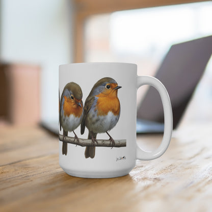 Rotkehlchen Tasse Vögel auf einem Ast Vogelmotiv für Vogelbeobachter und Vogelfreunde